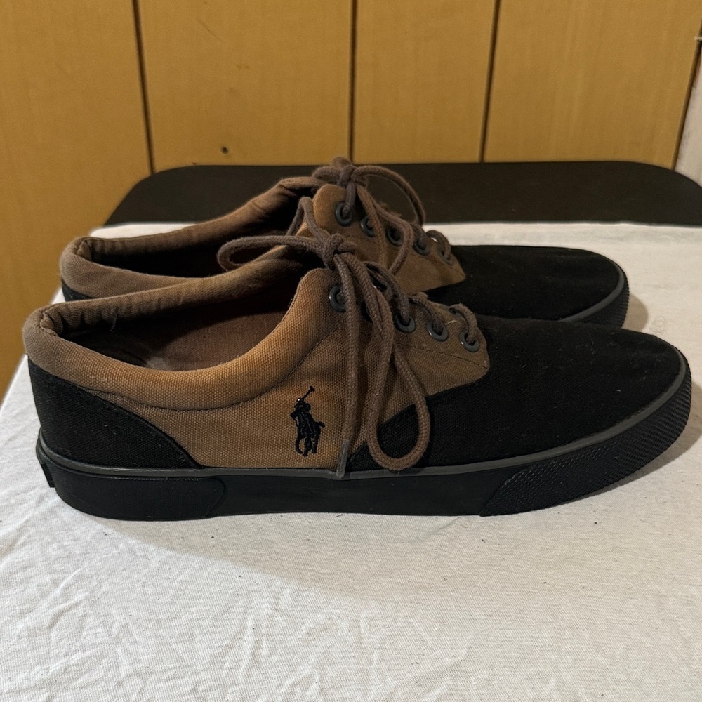 Men’s Ralph Lauren polo canvas, shoes, size 9 1/2 black and brown